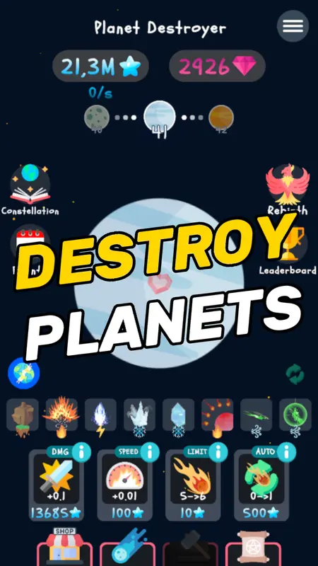 Planet Destroyer Idle Game mobile space screenshot
